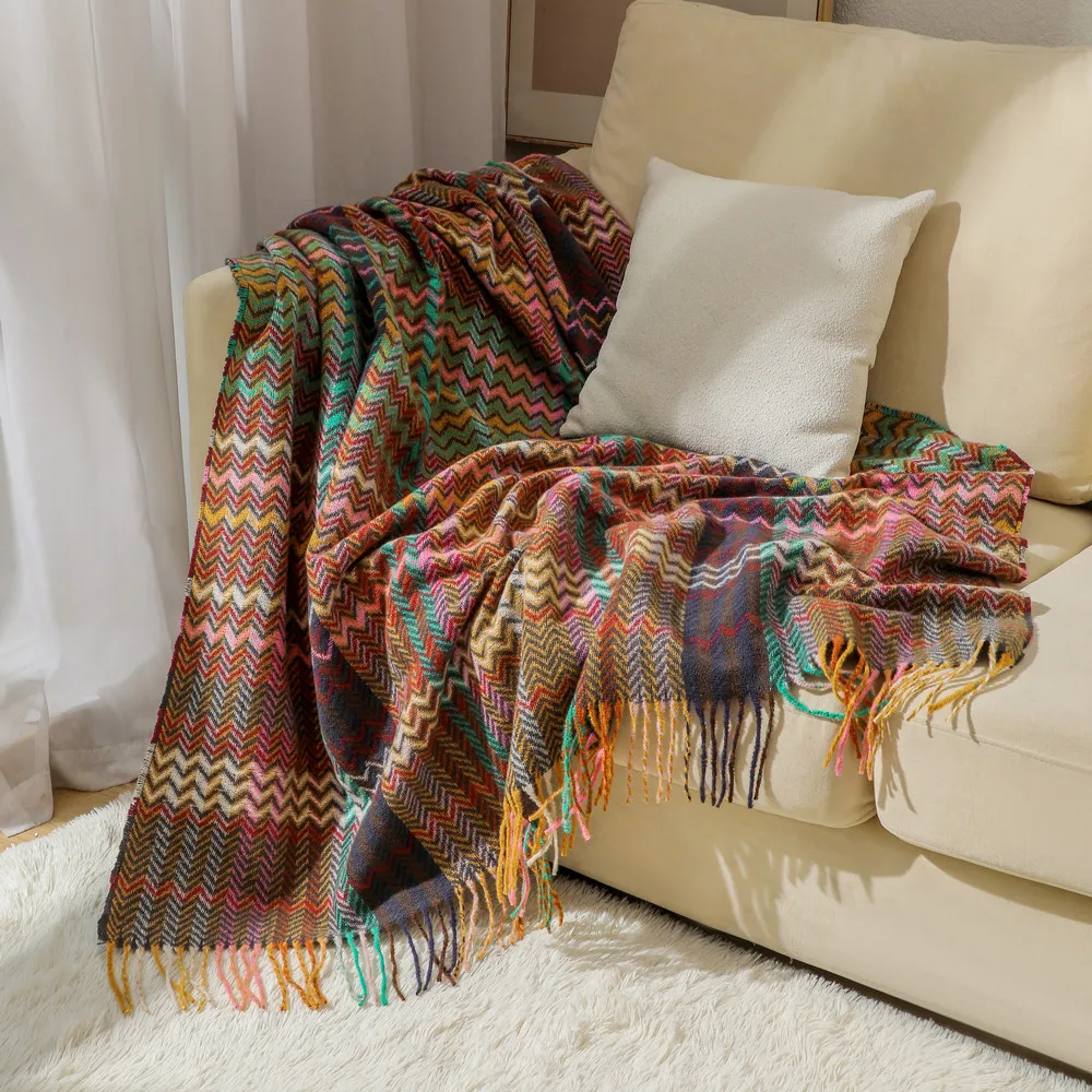 Boho Throw Blanket Fringe - Boho Wave Throw Blanket with Tassels