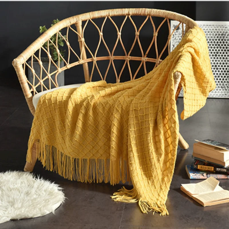Mustard Yellow Textured Knit T - Boho Throw Blanket Fringe review and price