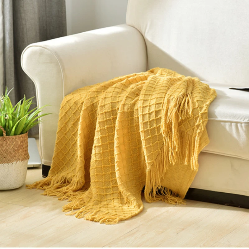 Mustard Yellow Textured Knit T - Boho Throw Blanket Fringe review and price