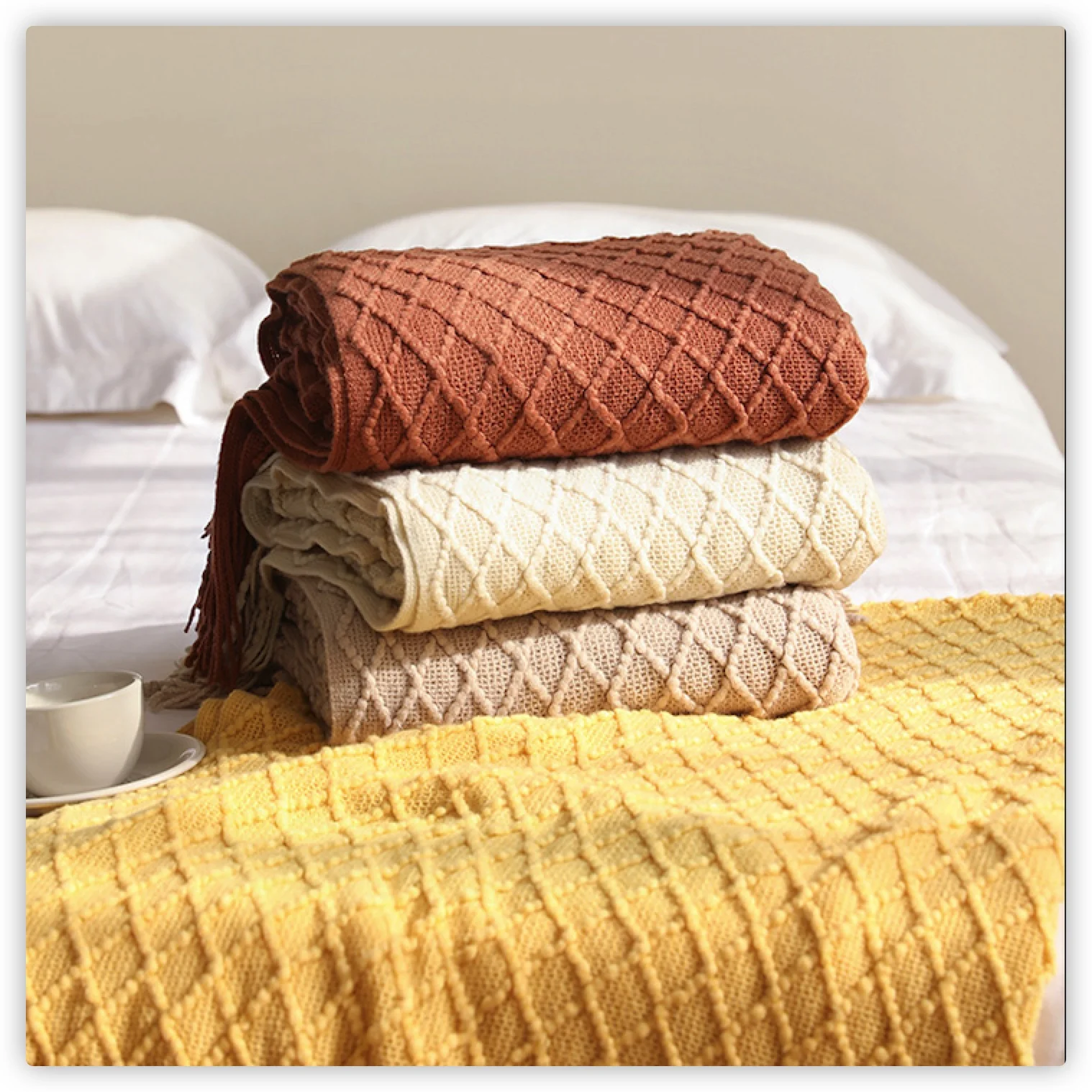 Textile City Diamond Knit Thro - Boho Throw Blanket Fringe review and price