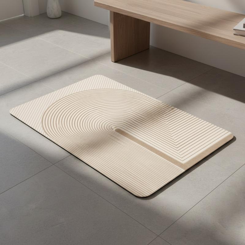 Beige Striped Diatomite Bath M - Quick Dry Diatomite Bath Mat review and price