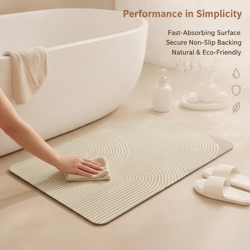 Beige Striped Diatomite Bath M - Quick Dry Diatomite Bath Mat review and price